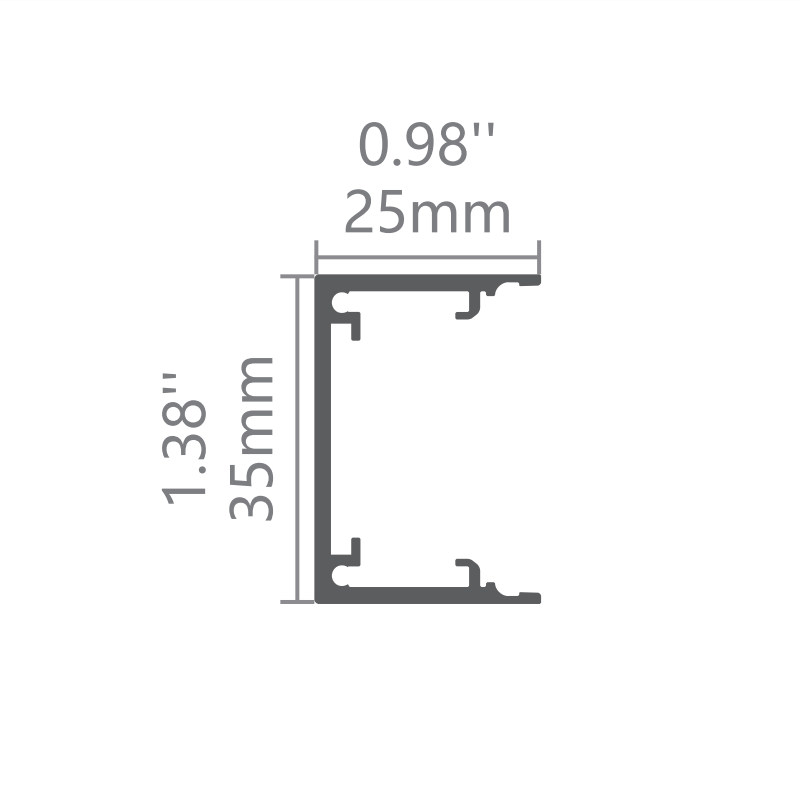 FlexHalo CS35 curved LED linear light showing 25mm width and 35mm height technical dimensions