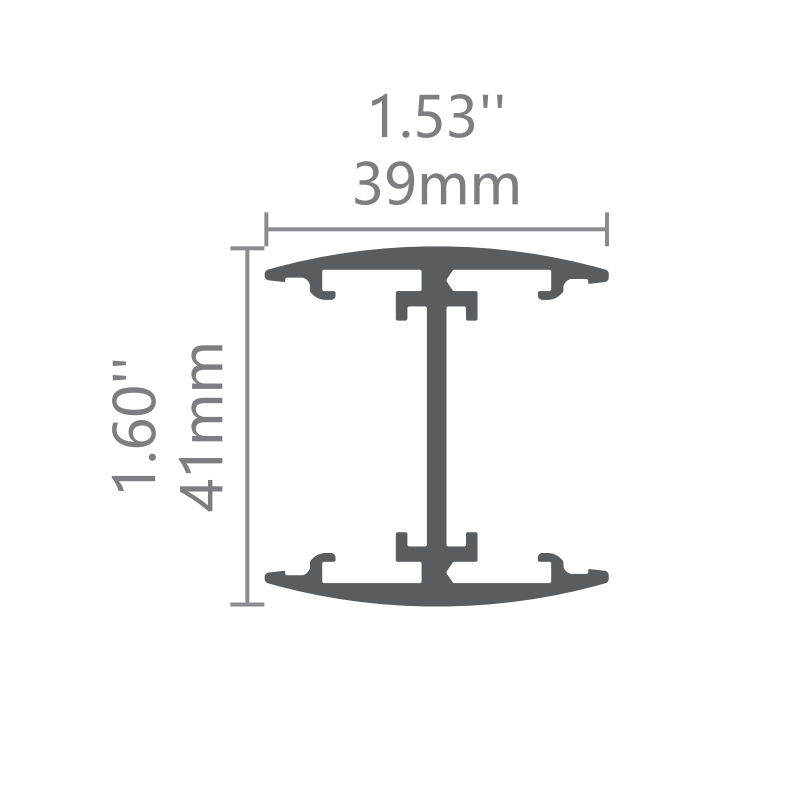 FlexHalo CS35D curved dual-emission LED linear light technical dimension diagram showing 39mm width and 41mm depth