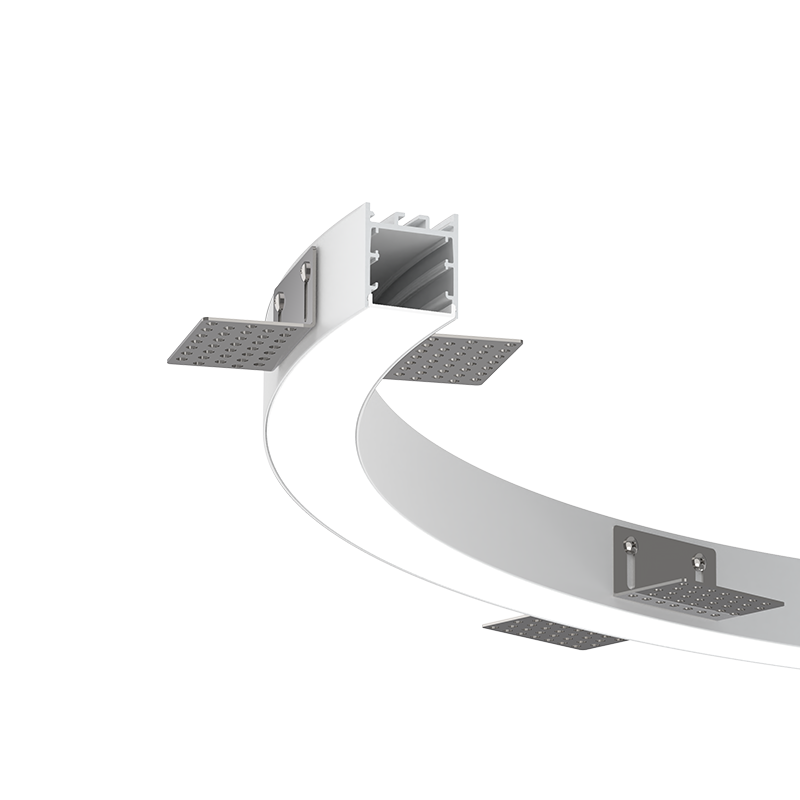FlexTrim CT35 trimless recessed curved LED linear light profile showing seamless architectural integration for gypsum ceilings