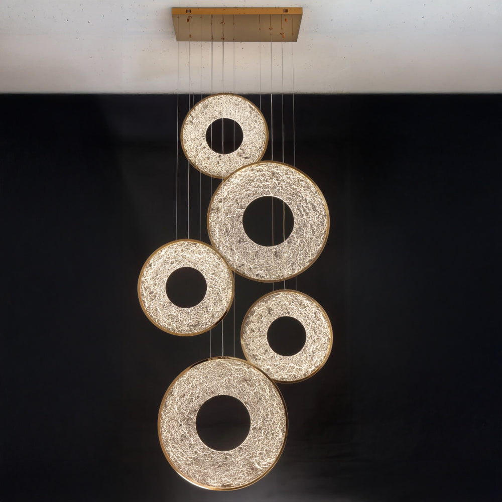 Lucretia Lighting Galactic Halo Pendant Light, interlocking ring chandelier ideal for foyers, voids and modern high-ceiling residential or commercial spaces