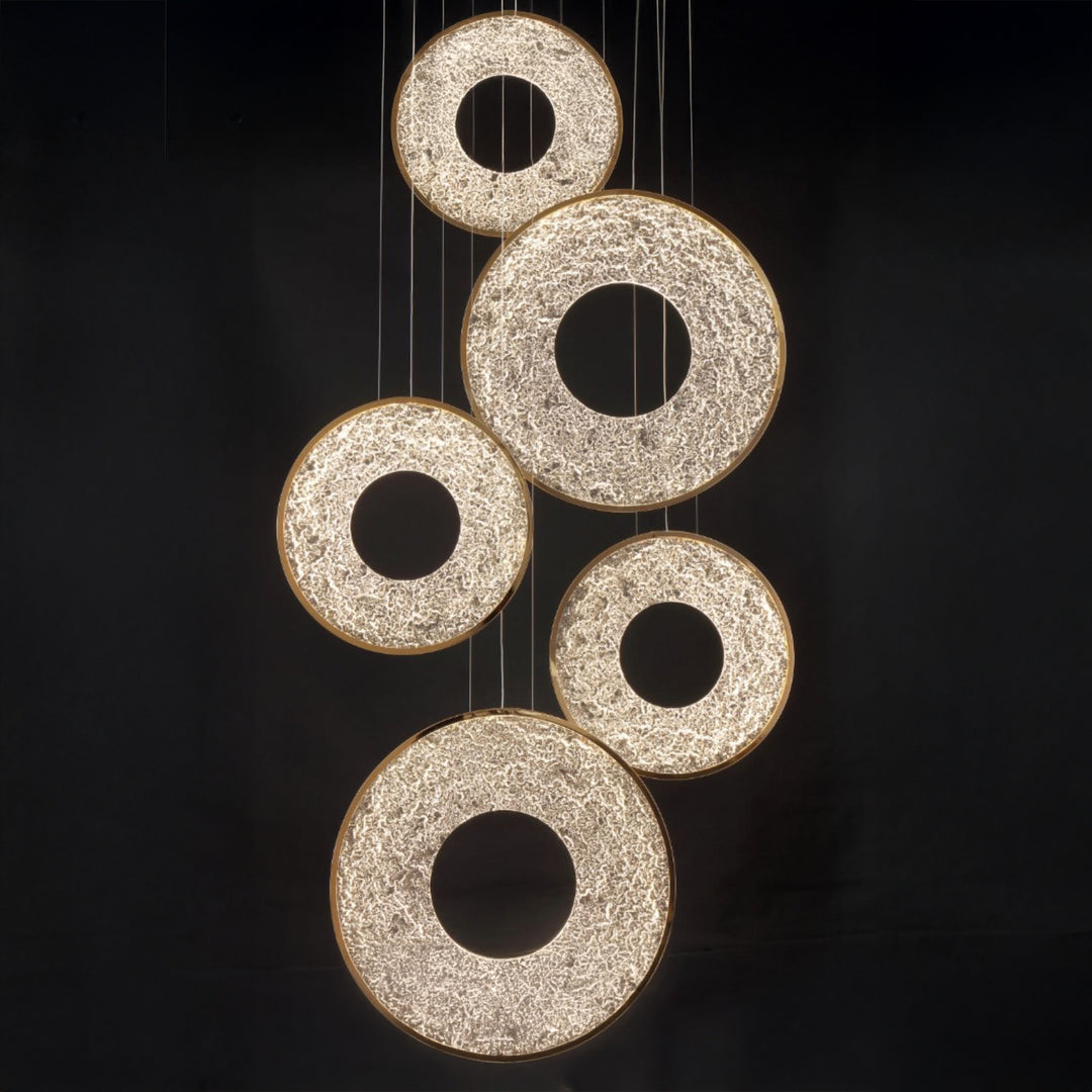 Lucretia Lighting Galactic Halo Pendant Light, vertical modern halo ring chandelier for stair voids, foyers and luxury contemporary interiors
