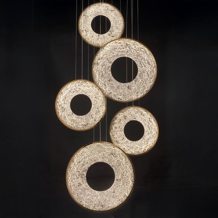 Lucretia Lighting Galactic Halo Pendant Light, vertical modern halo ring chandelier for stair voids, foyers and luxury contemporary interiors