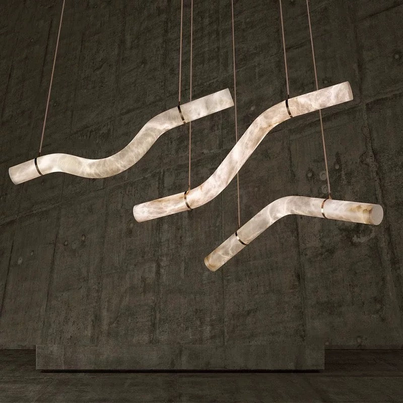Lucretia Lighting Luma Flow alabaster pendant in sculptural designer lighting form with flowing stone curves for modern feature interiors