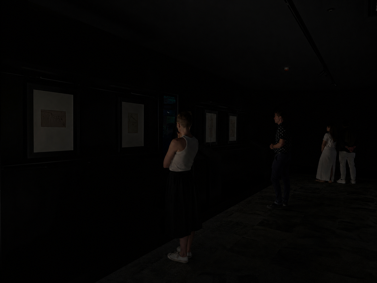 The interpretive gallery with the panel lighting switched off