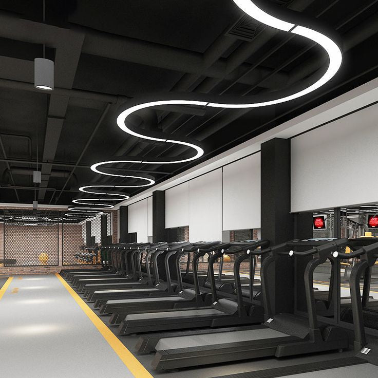 Lucretia Lighting Lumicurve custom continuous curve LED lighting shown as a modern architectural feature in a large open space