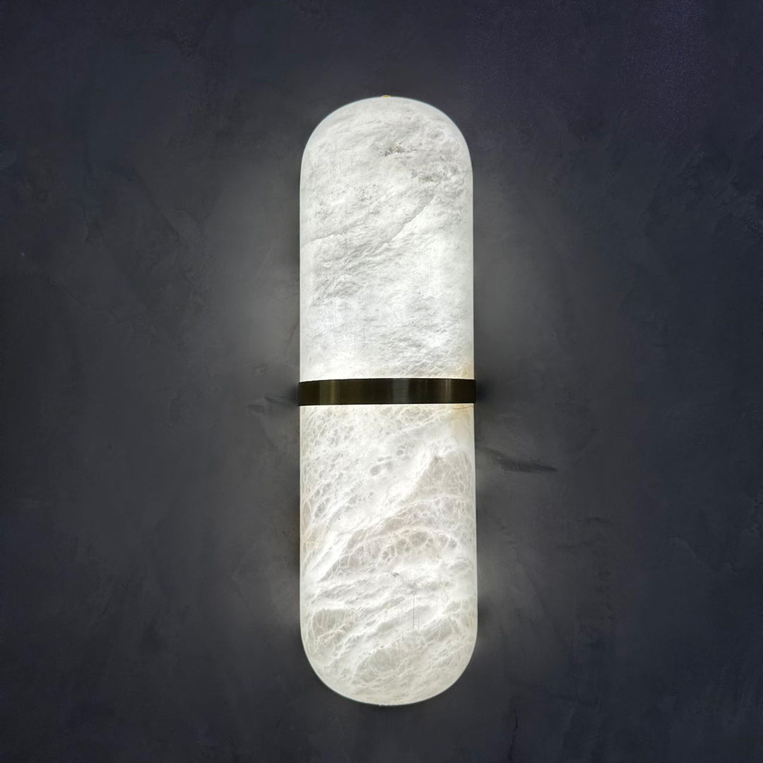 Lumin Band Alabaster Wall Light product photo showing premium Spanish alabaster and brushed brass band for modern interior lighting.