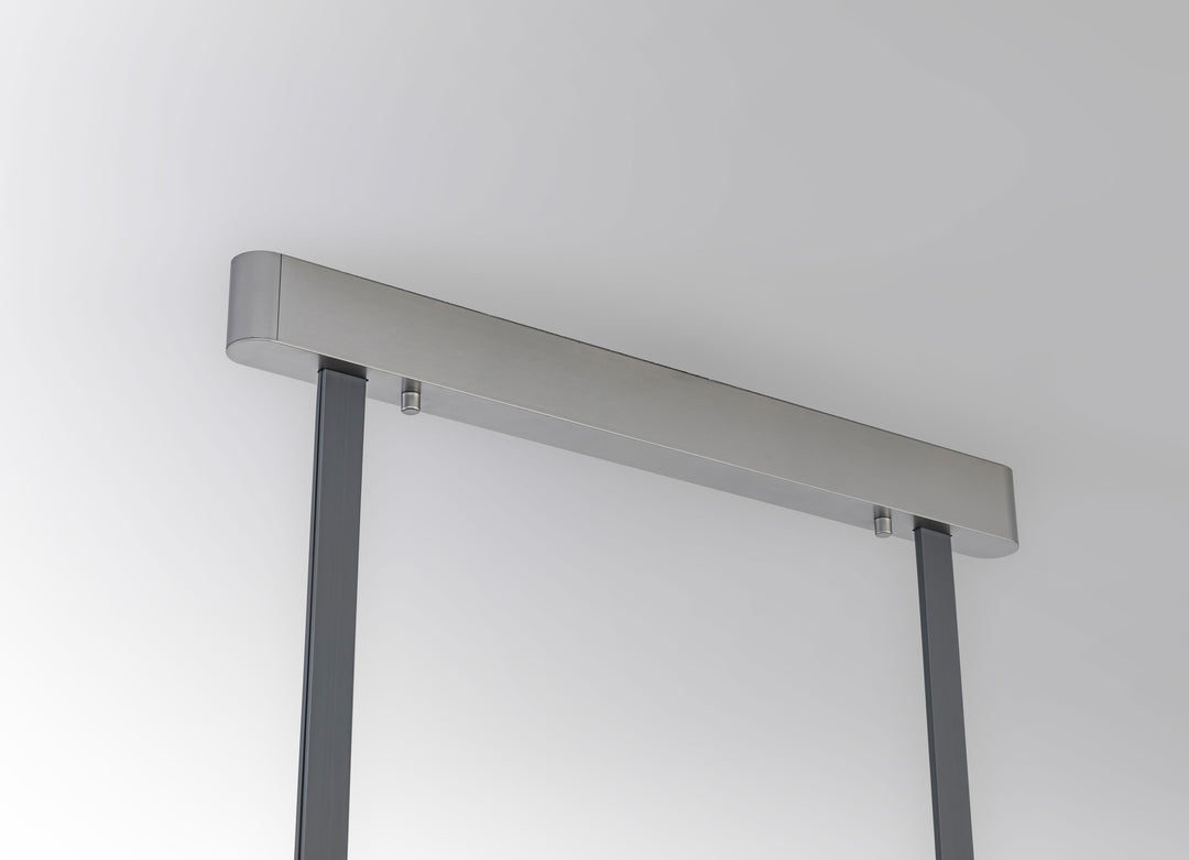 detail view of LumiTube linear pendant suspension and ceiling canopy with clean architectural metal finish