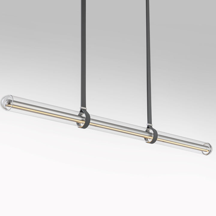 LumiTube LED linear pendant light over a modern kitchen island offering balanced task and ambient lighting