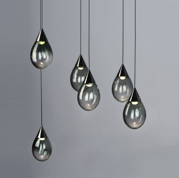 side view of the Norden Linear 10 Pendant Light by Lucretia Lighting featuring cascading raindrop glass for modern designer lighting