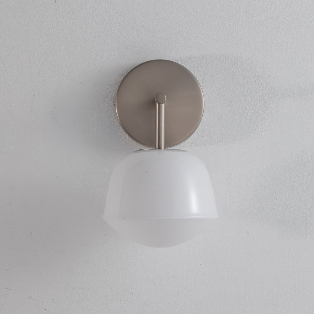 Opalea 150 Wall Light compact opal glass LED wall sconce with nickel detail, warm diffused glow for hallways stairwells and bedrooms