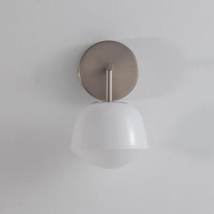 Opalea 150 Wall Light compact opal glass LED wall sconce with nickel detail, warm diffused glow for hallways stairwells and bedrooms