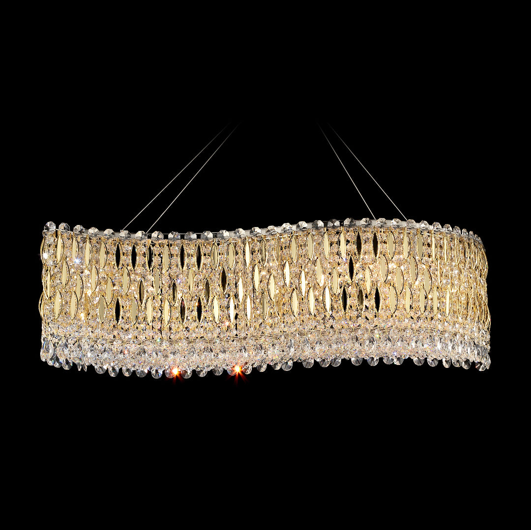 Opulent Leaf Linear Chandelier by Lucretia Lighting featuring gold leaf detailing and Egyptian crystal for luxury designer lighting