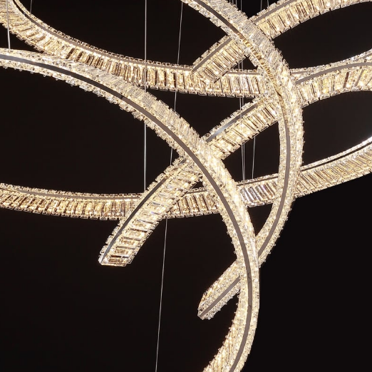 Lucretia Lighting Pharaoh Rosette crystal chandelier detail showcasing bespoke craftsmanship modern LED illumination and premium crystal artistry