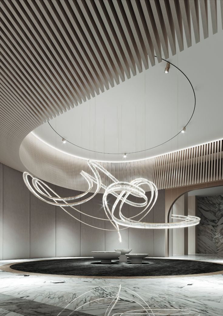 Lucretia Lighting Pharaoh Signature bespoke lighting shown as an architectural ceiling installation with sculptural LED curves and custom fluid form