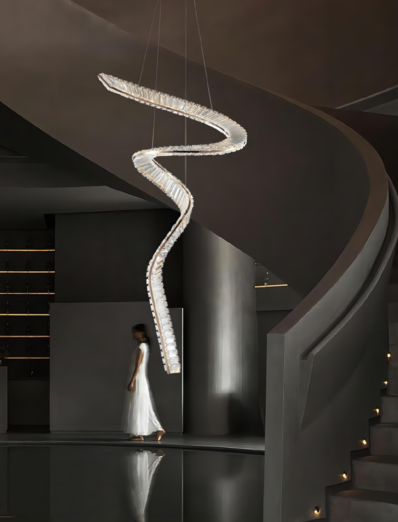 Lucretia Lighting Pharaoh Tour Single crystal pendant light featuring custom vertical LED design for residential and commercial spaces