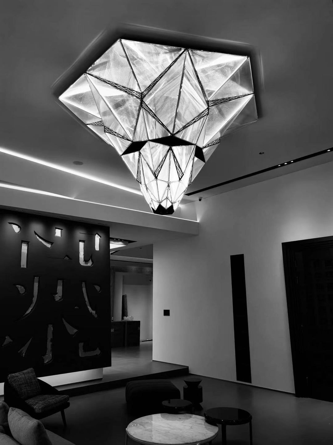 Lucretia Lighting Proteus bespoke sculptural ceiling light with angular acrylic geometric design
