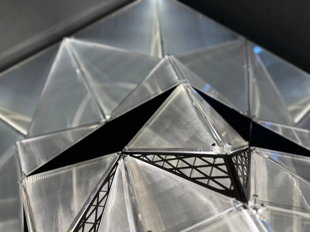 Lucretia Lighting Proteus custom ceiling light with architectural geometric acrylic detail