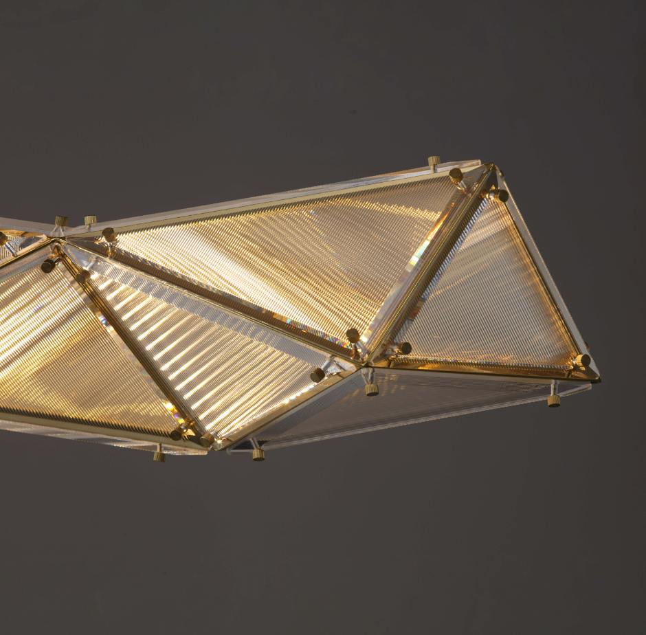 Lucretia Lighting Proteus custom pendant used as modern dining area designer lighting with strong visual impact and soft ambient glow