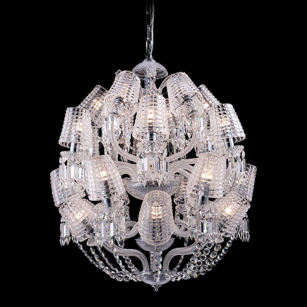 Lucretia Lighting Seraph Crystal Chandelier in luxury 24% lead crystal, bespoke designer spherical chandelier for modern dining rooms and grand entryways