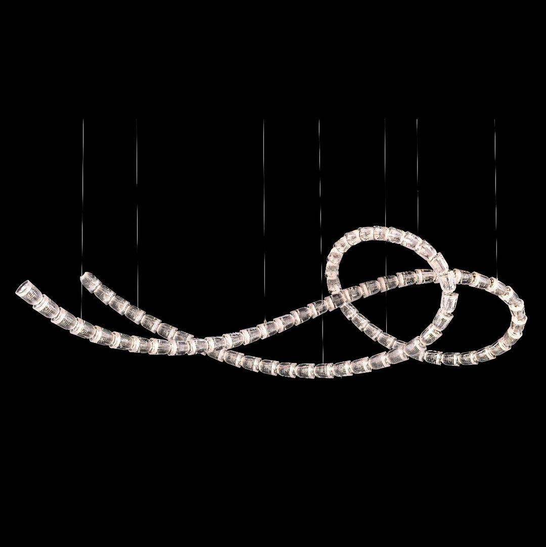 Lucretia Lighting Serpentine Crystal Flow bespoke pendant light displayed against a black background showcasing its luxury custom sculptural crystal lighting design
