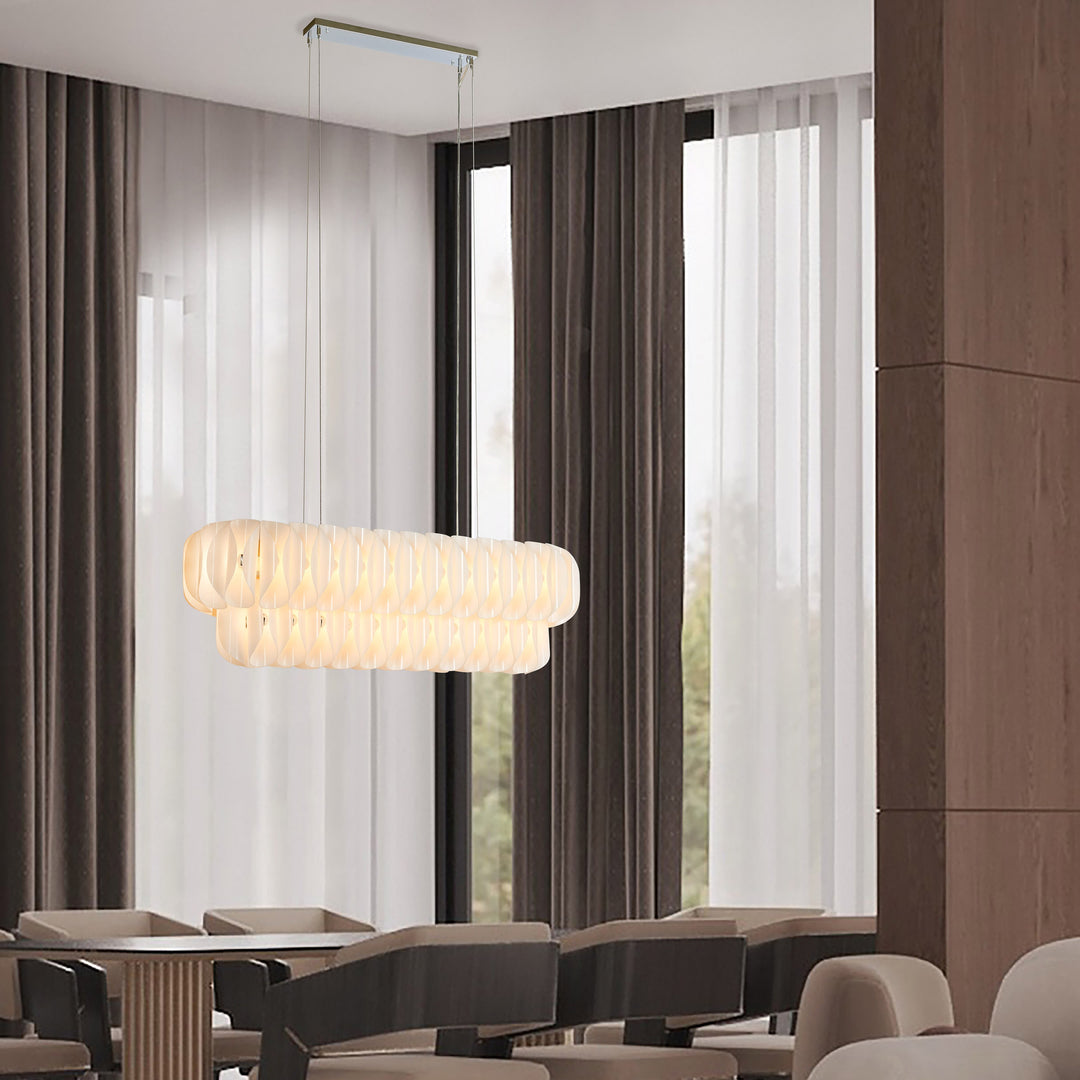 Lucretia Lighting Solvia Cascade 1540 pendant light illuminating modern living room with warm designer lighting ambience