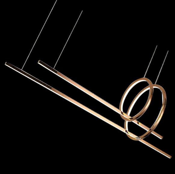 side view of Spire Linear Pendant Light with floating LED ring and linear beam by Lucretia Lighting