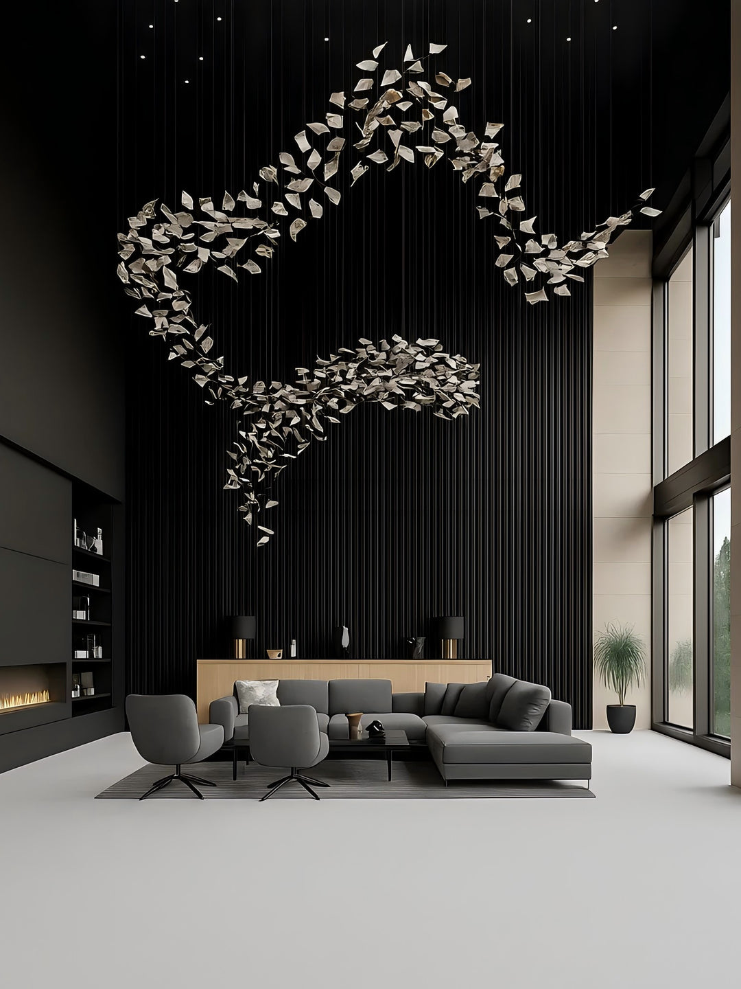 Lucretia Lighting Square Wave LED feature light shown as a bespoke modern architectural suspended installation