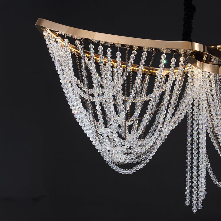 Lucretia Lighting sculptural linear crystal pendant from the Starlit Grace 2000 collection shown in angled view