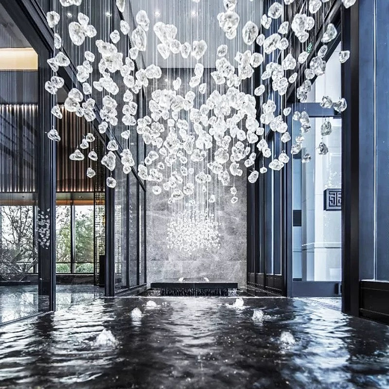 Lucretia Lighting StoneLuxe white stone custom hanging installation for premium architectural voids