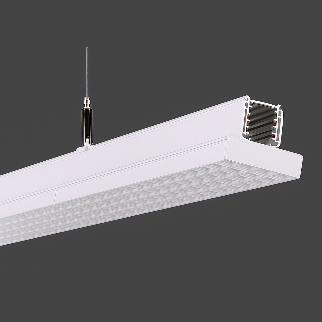 Lucretia Lighting Supermarket Pro GlareGuard linear track light with anti-glare grille for retail illumination