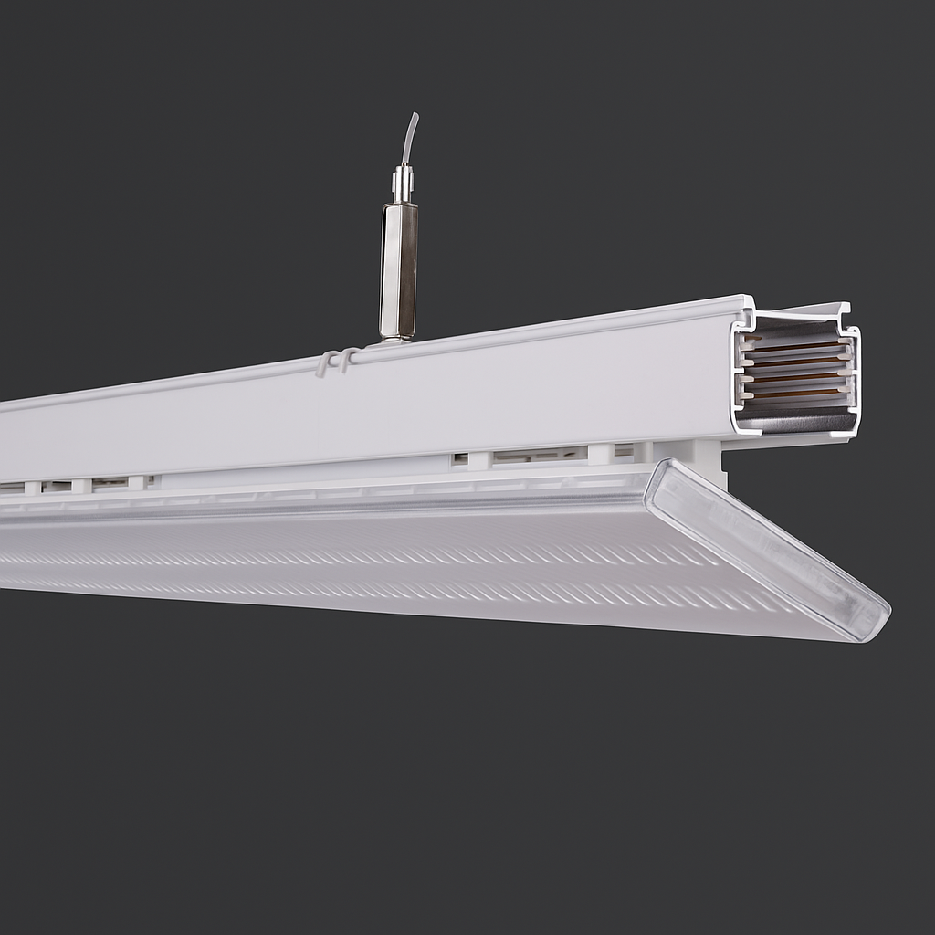 Lucretia Lighting Supermarket Pro K1 edge linear track light for targeted retail aisle illumination