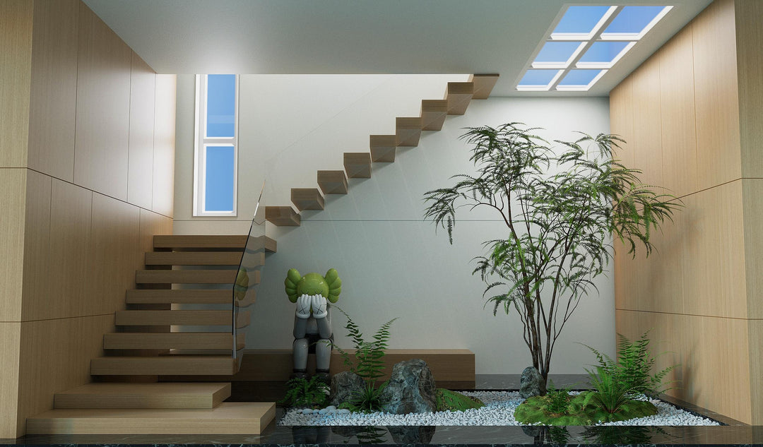 Lucretia Lighting U-Skylight LED sunlight simulation lighting brightening a residential staircase void with natural dayl