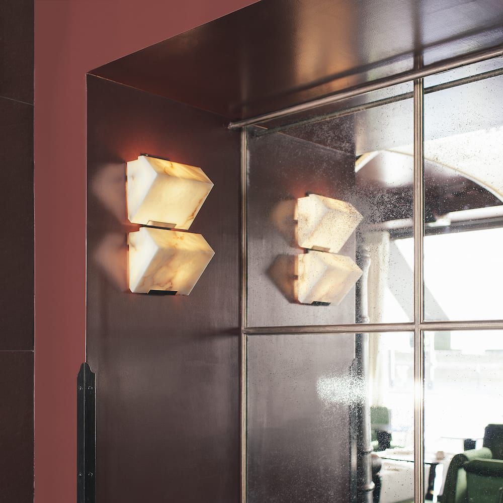 Designer alabaster wall lamp Valencia 2 double-block natural stone LED wall light for luxury hallways bedside lighting and contemporary interiors