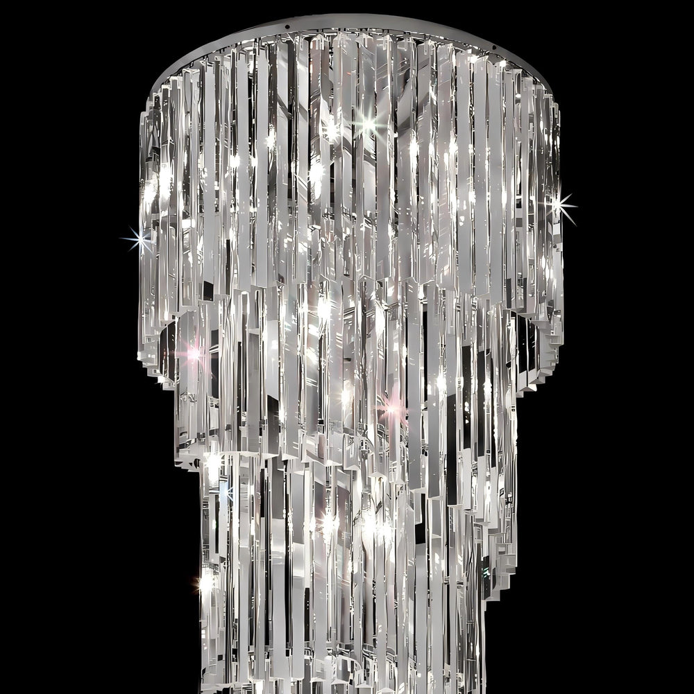 Lucretia Lighting Vega Crystal Chandelier, tiered vertical crystal tube ceiling light ideal for residential dining areas, voids and commercial lobbies
