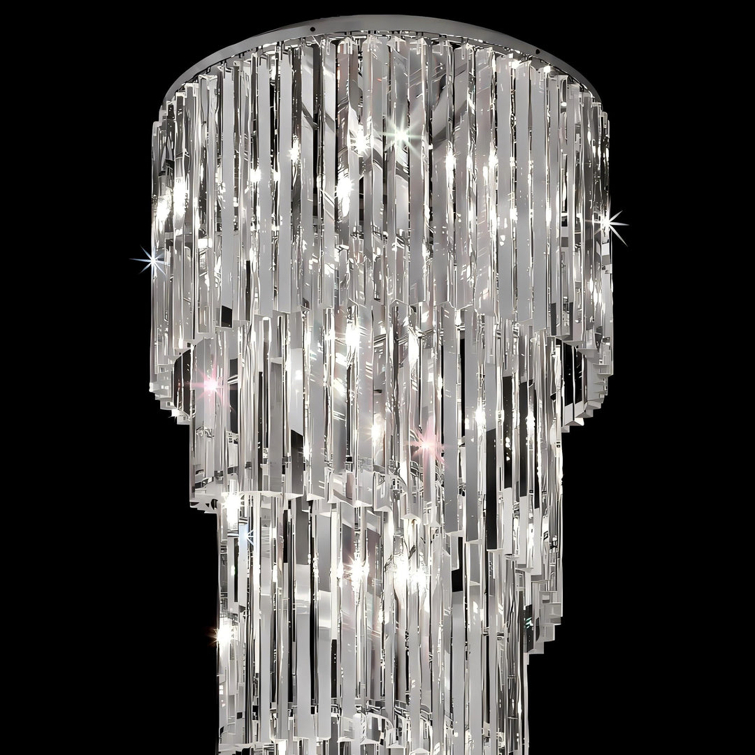 Lucretia Lighting Vega Crystal Chandelier, tiered vertical crystal tube ceiling light ideal for residential dining areas, voids and commercial lobbies