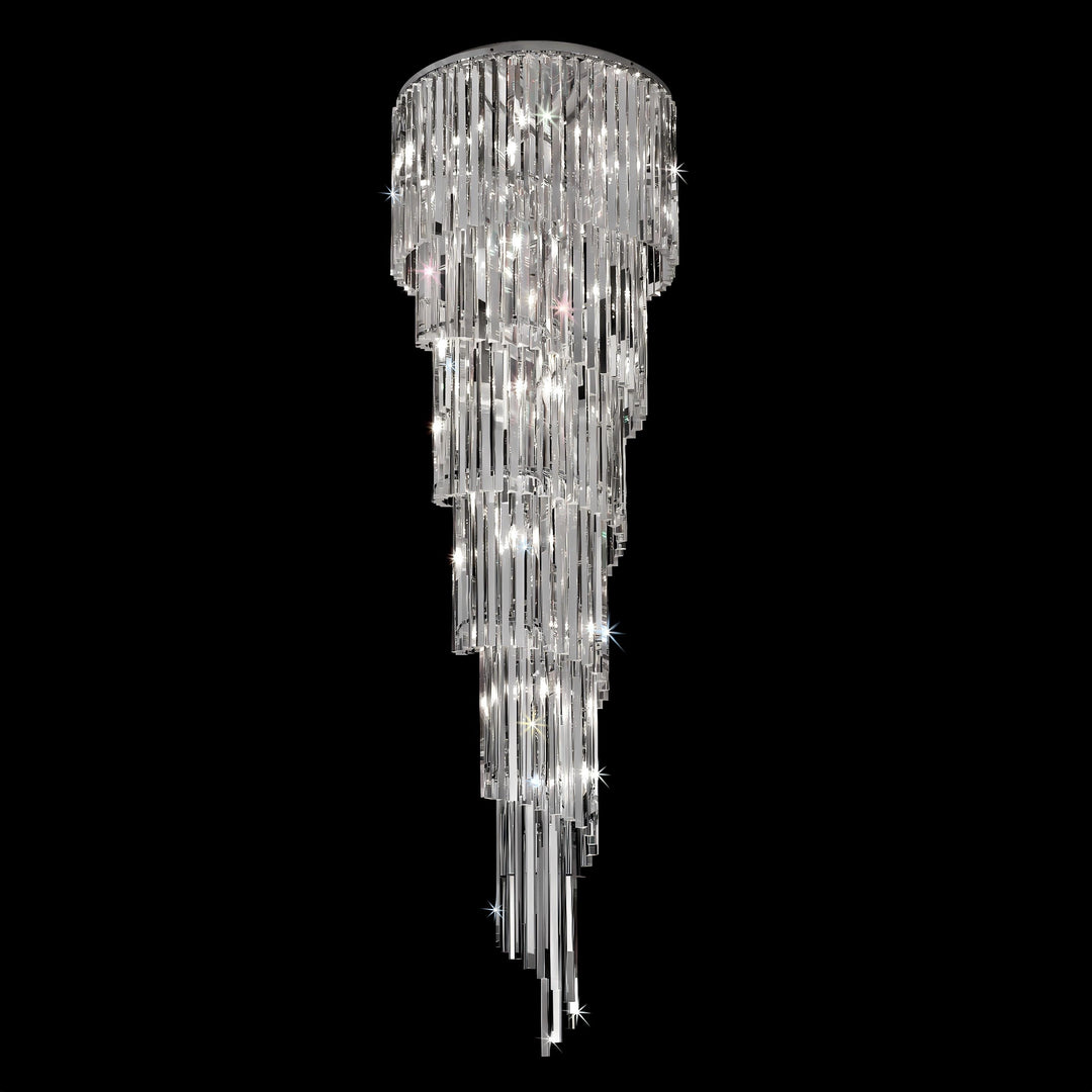 Lucretia Lighting Vega Crystal Chandelier, vertical modern crystal tube chandelier for stair voids, high ceilings and luxury contemporary interiors