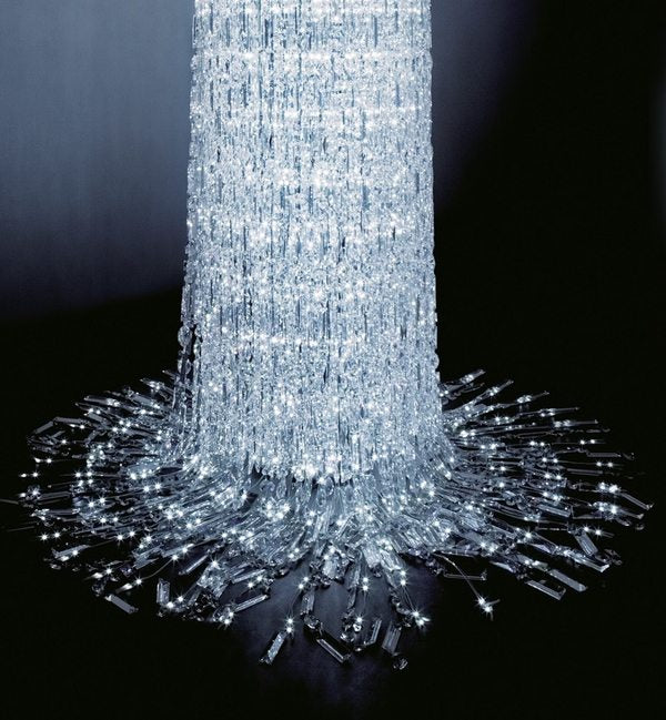 Lucretia Lighting Waterfall bespoke lighting crystal floor-to-ceiling chandelier with sculptural design for luxury architectural spaces