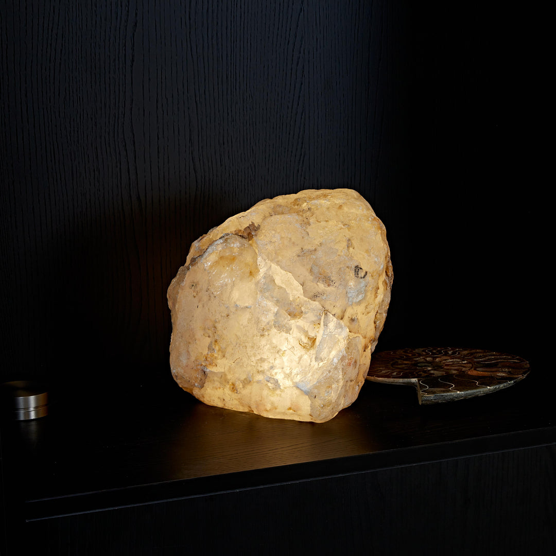 Natural Brazilian crystal lighting sculpture showcasing the raw beauty of authentic mineral formations.