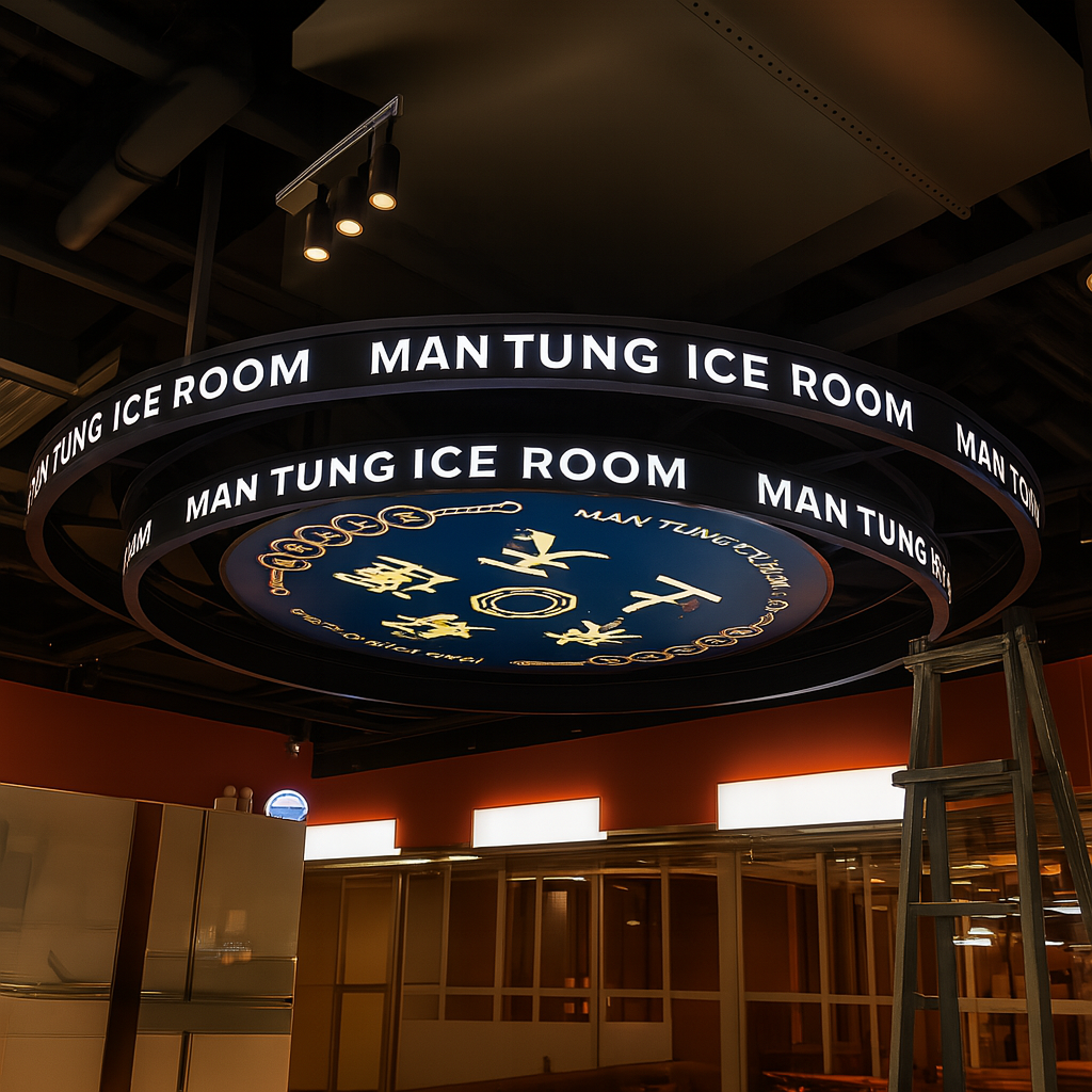 Circular LED ring display installed in retail space with 360 degree digital signage