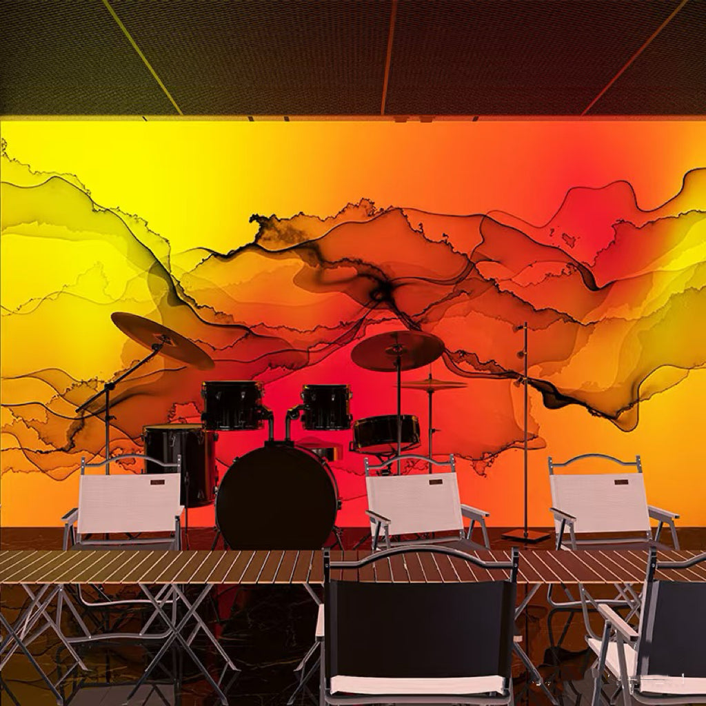 Lucretia theme graphic LED light box used as a large backlit stage panel with immersive printed artwork.