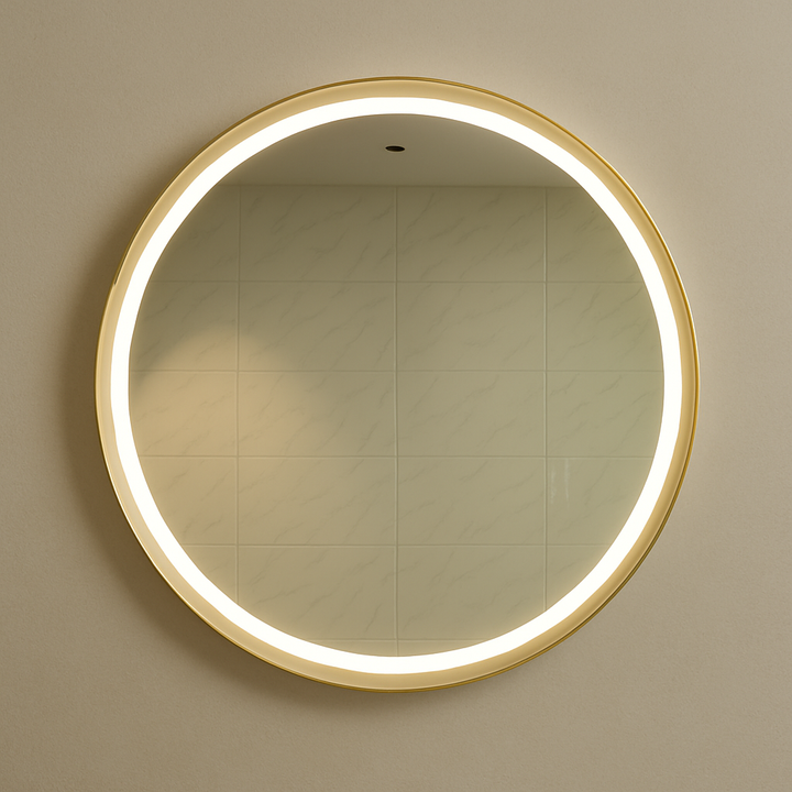 Luna Circo circular LED mirror with tricolour lighting, anti-fog function and touch controls.