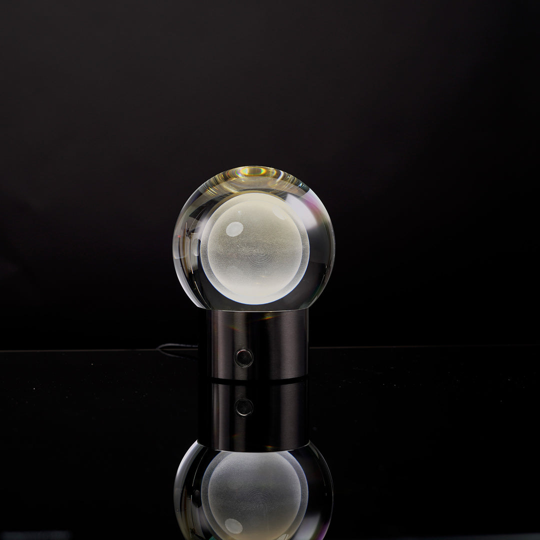 crystal glass table lamp with warm ambient glow for modern bedroom and living room lighting