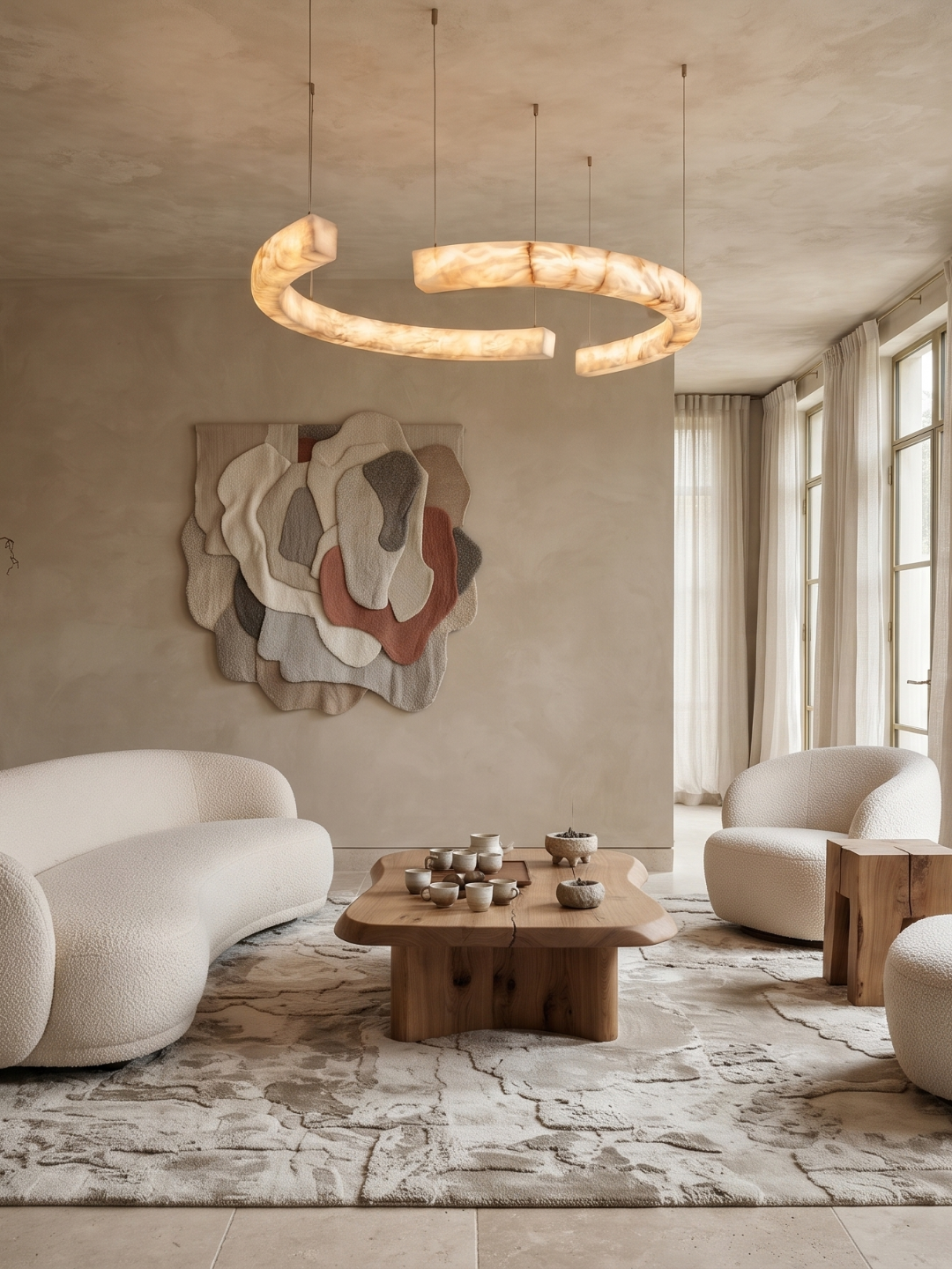 Luxury Spanish Alabaster Pendant Light customised for a contemporary residential interior with bespoke lighting design.