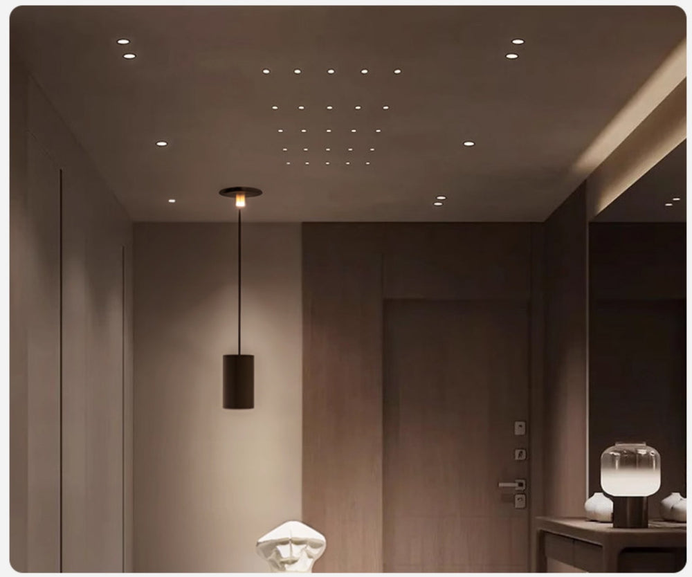 Mini ceiling lights creating atmospheric interior lighting effect