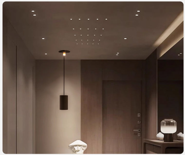 Mini ceiling lights creating atmospheric interior lighting effect