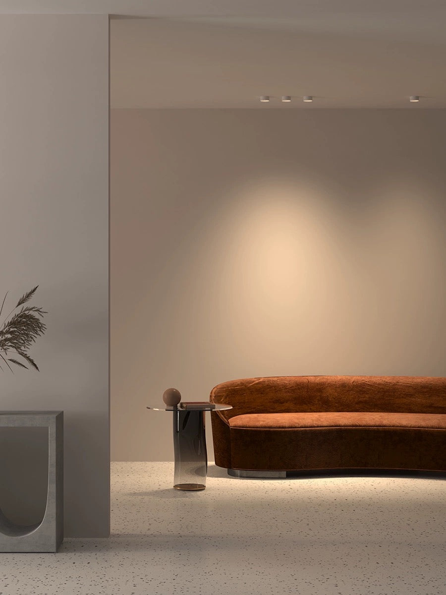 Mini pinhole accent downlight for table and display lighting with controlled downward beam