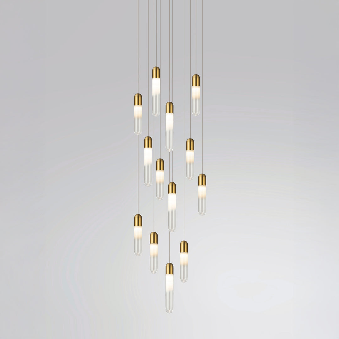 Modern capsule shaped hand-blown glass pendant cluster chandelier
