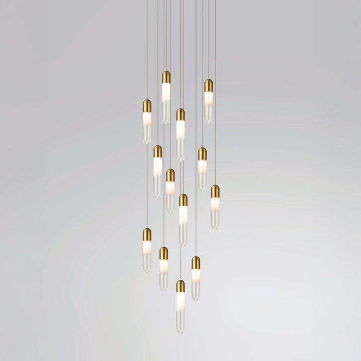 Modern capsule shaped hand-blown glass pendant cluster chandelier