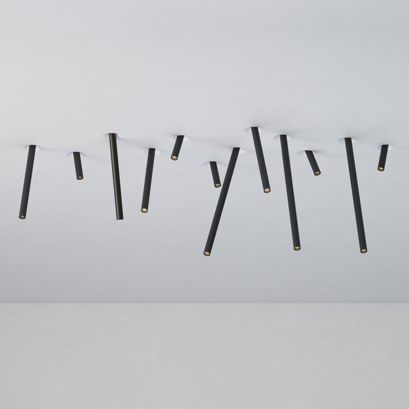 Trimless linear accent spotlights installed in ceiling, creating clean architectural lighting composition