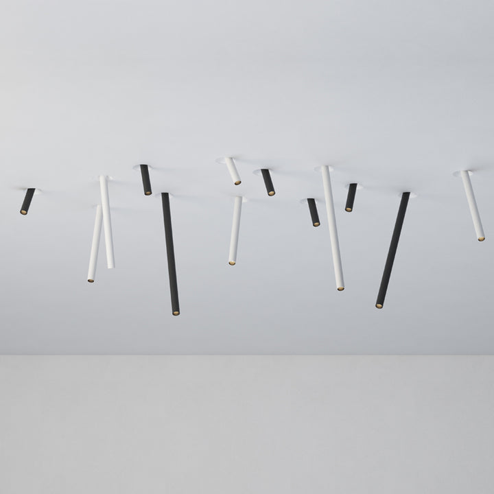 Trimless linear accent spotlights in black and white finishes for ceiling feature lighting